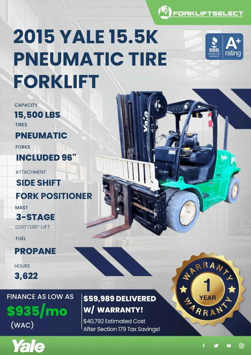 2015 Yale 15.5K Pneumatic Tire Forklift