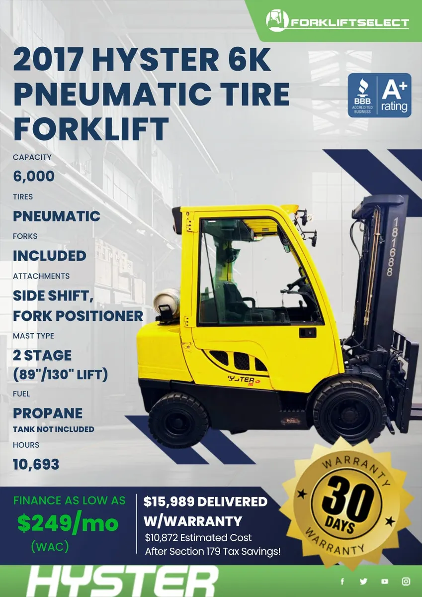 2017 Hyster 6K Pneumatic Tire Forklift