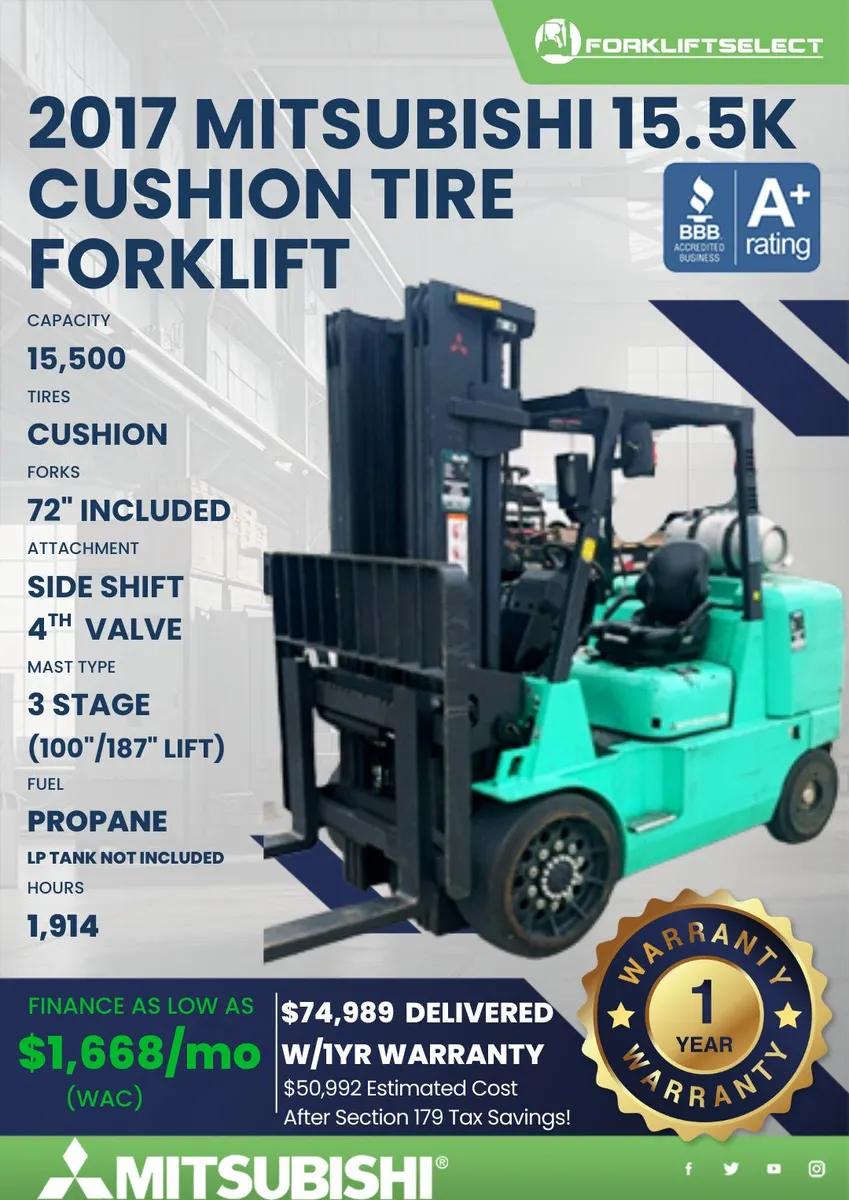 2017 Mitsubishi 16K Cushion Tire Forklift
