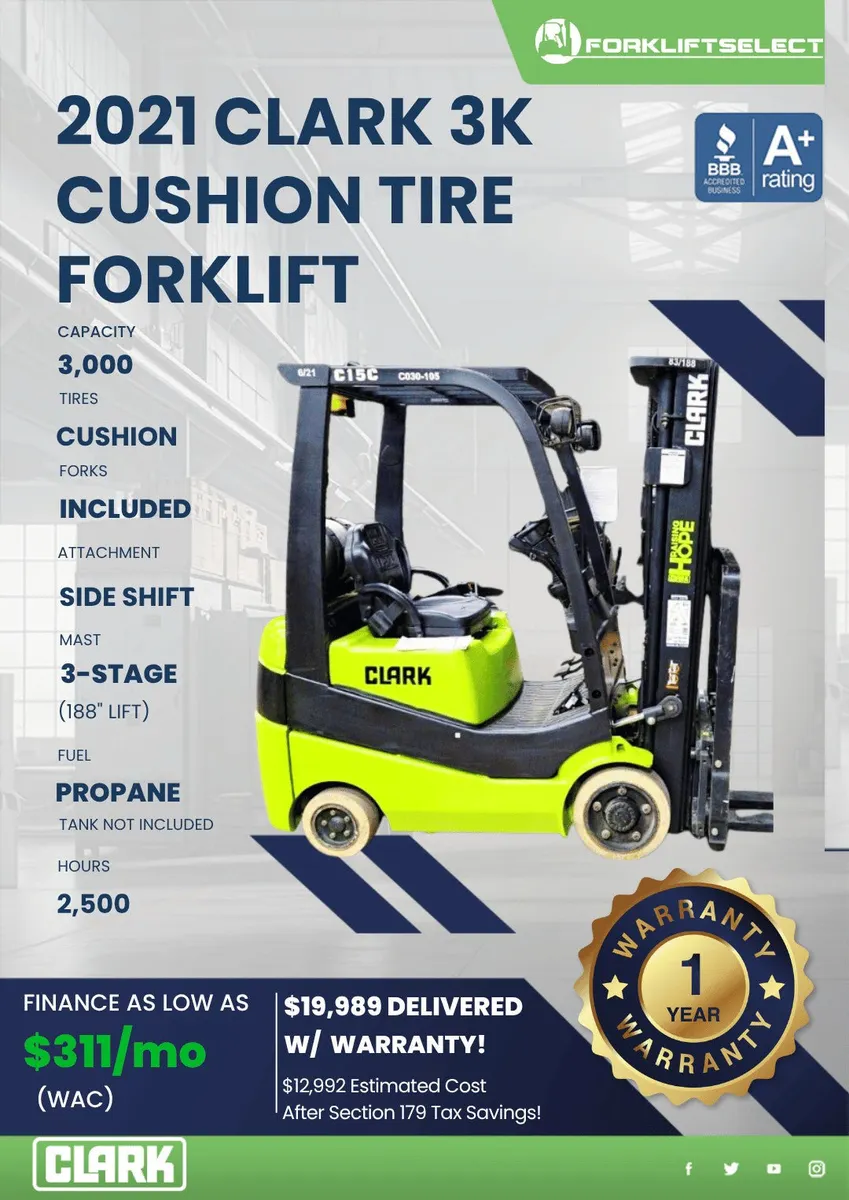 2021 Clark 3K Cushion Tire Forklift