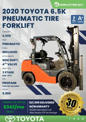 2020 Toyota 6.5K Pneumatic Tire Forklift