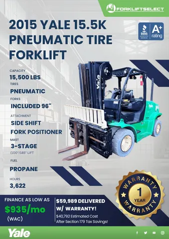 2015 Yale 15.5K Pneumatic Tire Forklift