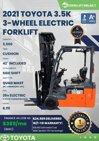 2021 Toyota 3.5K Cushion Tire Forklift