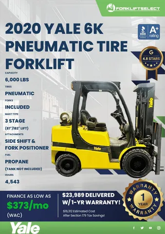 2020 Yale 6K Pneumatic Tire Forklift
