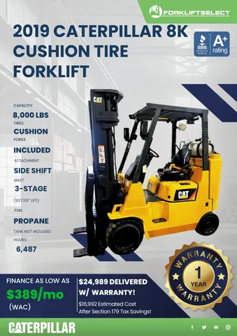 2019 Caterpillar 8K Cushion Tire Forklift