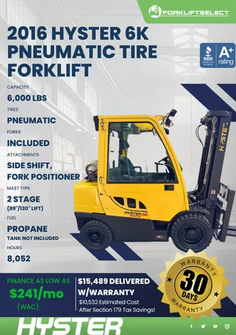 2016 Hyster 6K Pneumatic Tire Forklift