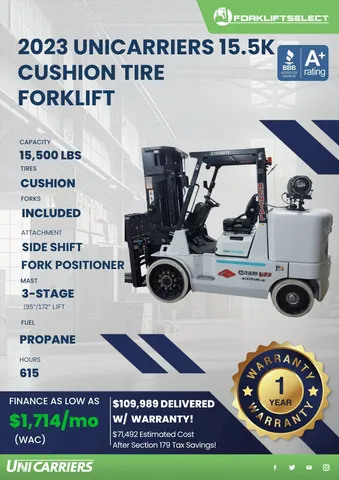 2023 UniCarriers 15.5K Cushion Tire Forklift