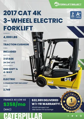 2017 Caterpillar 4K Cushion Tire Electric Forklift