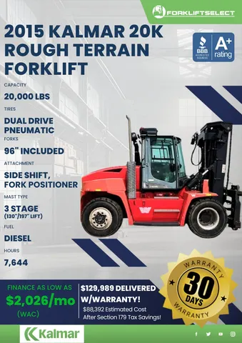 2015 Kalmar 20K Pneumatic Tire Rough Terrain Forklift