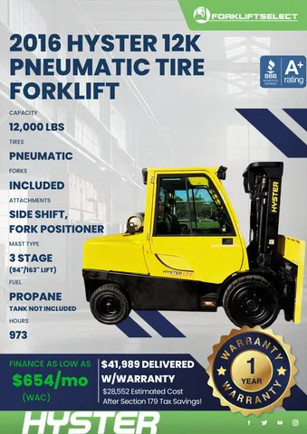 2016 Hyster 12K Pneumatic Tire Forklift