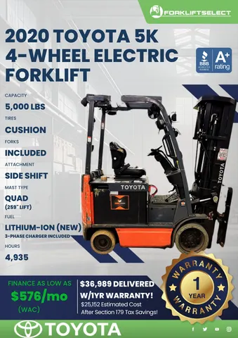 2020 Toyota 5K Cushion Tire Electric Forklift