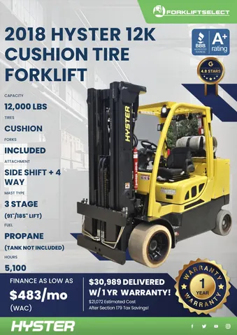 2018 Hyster 12K Cushion Tire Forklift