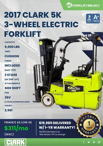 2017 Clark 5K Cushion Tire Electric Forklift