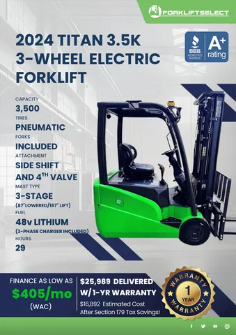 2024 Titan 3.5K 3-Wheel Electric Forklift
