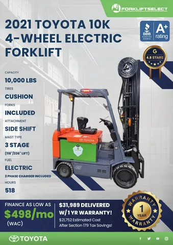 2021 Toyota 10K Cushion Tire Forklift