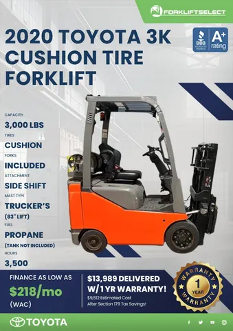 2020 Toyota 3K Cushion Tire Forklift