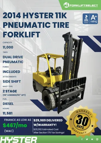 2014 Hyster 11K Pneumatic Tire Forklift
