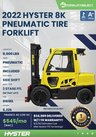 2022 Hyster 8K Pneumatic Tire Forklift
