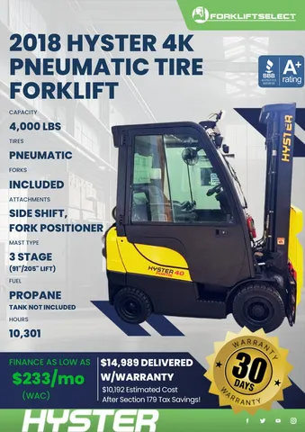 2018 Hyster 4K Pneumatic Tire Forklift