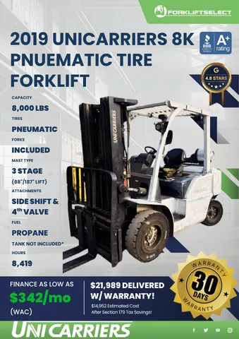 2019 Unicarriers 8K Pneumatic Tire Forklift
