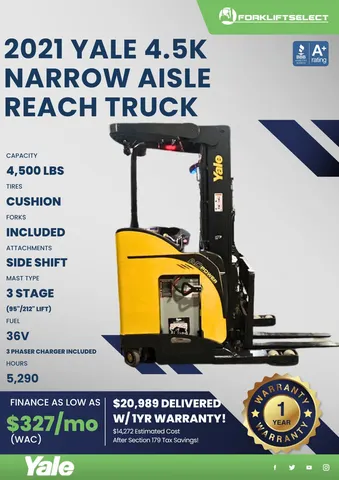 2021 Yale 4.5K Cushion Tire Reach Truck