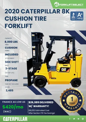 2020 Caterpillar 8K Cushion Tire Forklift