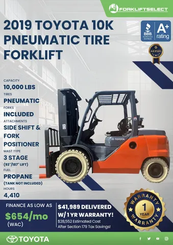 2019 Toyota 10K Pneumatic Tire Forklift