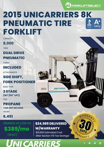 2015 UniCarriers 8K Pneumatic Tire Forklift
