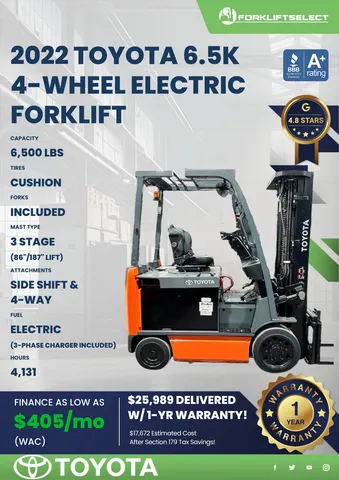 2022 Toyota 6.5K Cushion Tire Forklift