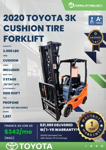2020 Toyota 3K Cushion Tire Forklift