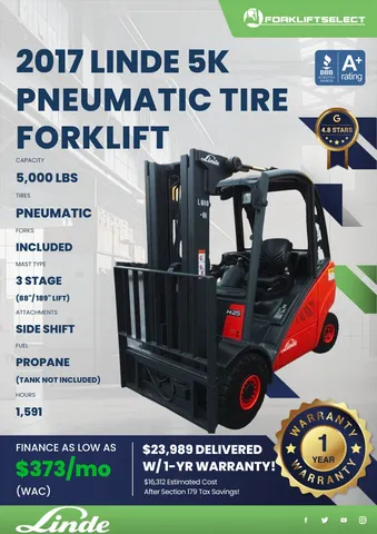 2017 Linde 5K Pneumatic Tire Forklift