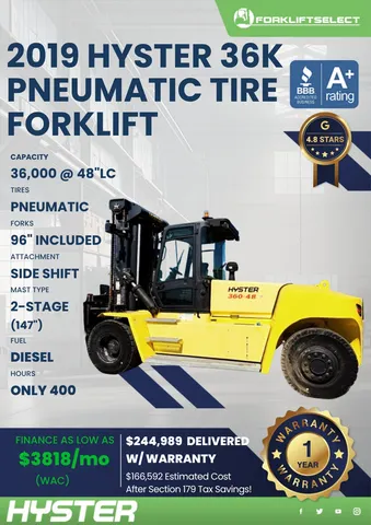 2019 Hyster 36K Pneumatic Tire Forklift