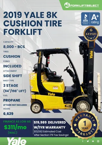 2019 Yale 8K Cushion Tire Forklift