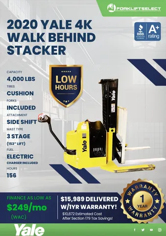 2020 Yale 4K Cushion Tire Walk Behind Stacker