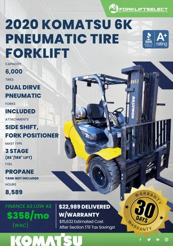 2020 Komatsu 6K Pneumatic Tire Forklift