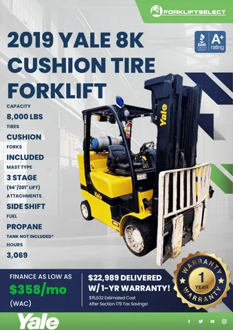2019 Yale 8K Cushion Tire Forklift