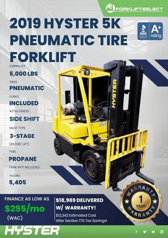 2019 Hyster 5K Pneumatic Tire Forklift