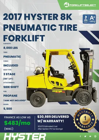 2017 Hyster 8K Pneumatic Tire Forklift