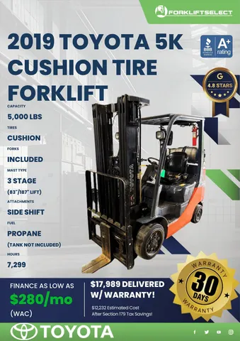 2019 Toyota 5K Cushion Tire Forklift