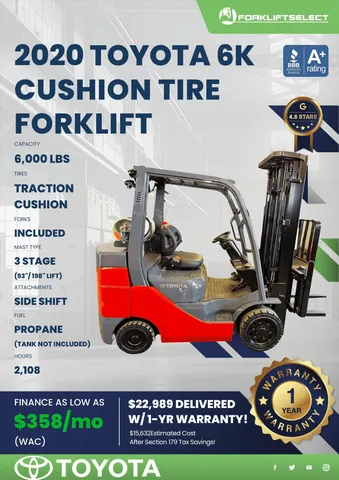 2020 Toyota 6K Cushion Tire Forklift