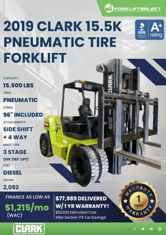 2019 Clark 16K Pneumatic Tire Forklift