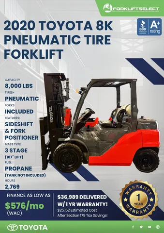 2020 Toyota 8K Pneumatic Tire Forklift