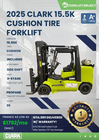 2025 Clark 16K Cushion Tire Forklift