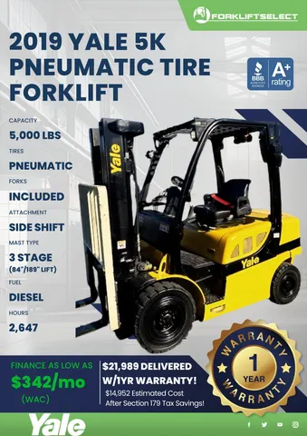 2019 Yale 5K Pneumatic Tire Forklift