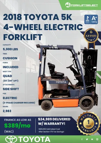 2018 Toyota 5K Cushion Tire Forklift