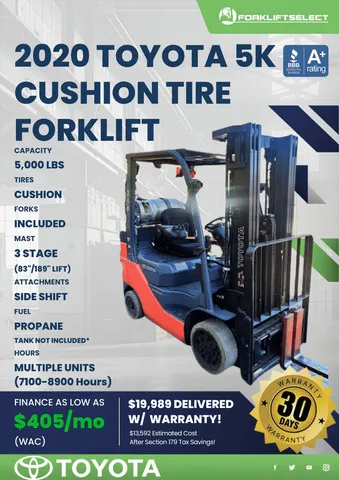 2020 Toyota 5K Cushion Tire Forklift