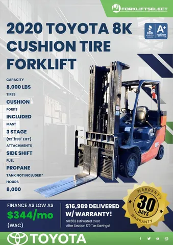 2020 Toyota 8K Cushion Tire Forklift