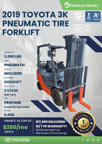 2019 Toyota 3K Pneumatic Tire Forklift