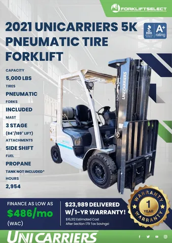 2021 UniCarriers 5K Pneumatic Tire Forklift