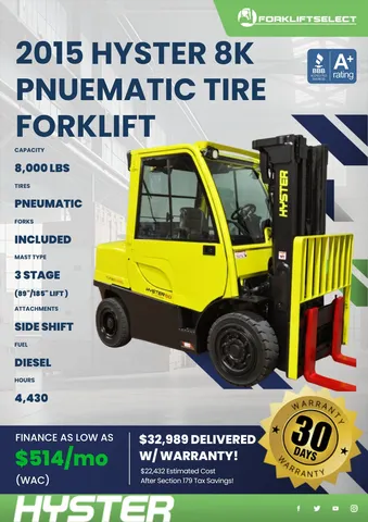 2015 Hyster 8K Pneumatic Tire Forklift